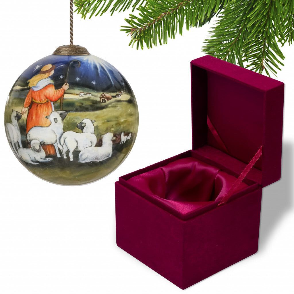 Shepherd Gazing Into the Star of Bethlehem Hand Painted Mouth Blown Glass Ornament W2B