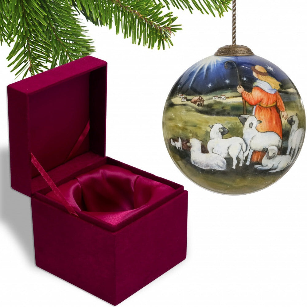 Shepherd Gazing Into the Star of Bethlehem Hand Painted Mouth Blown Glass Ornament W2B