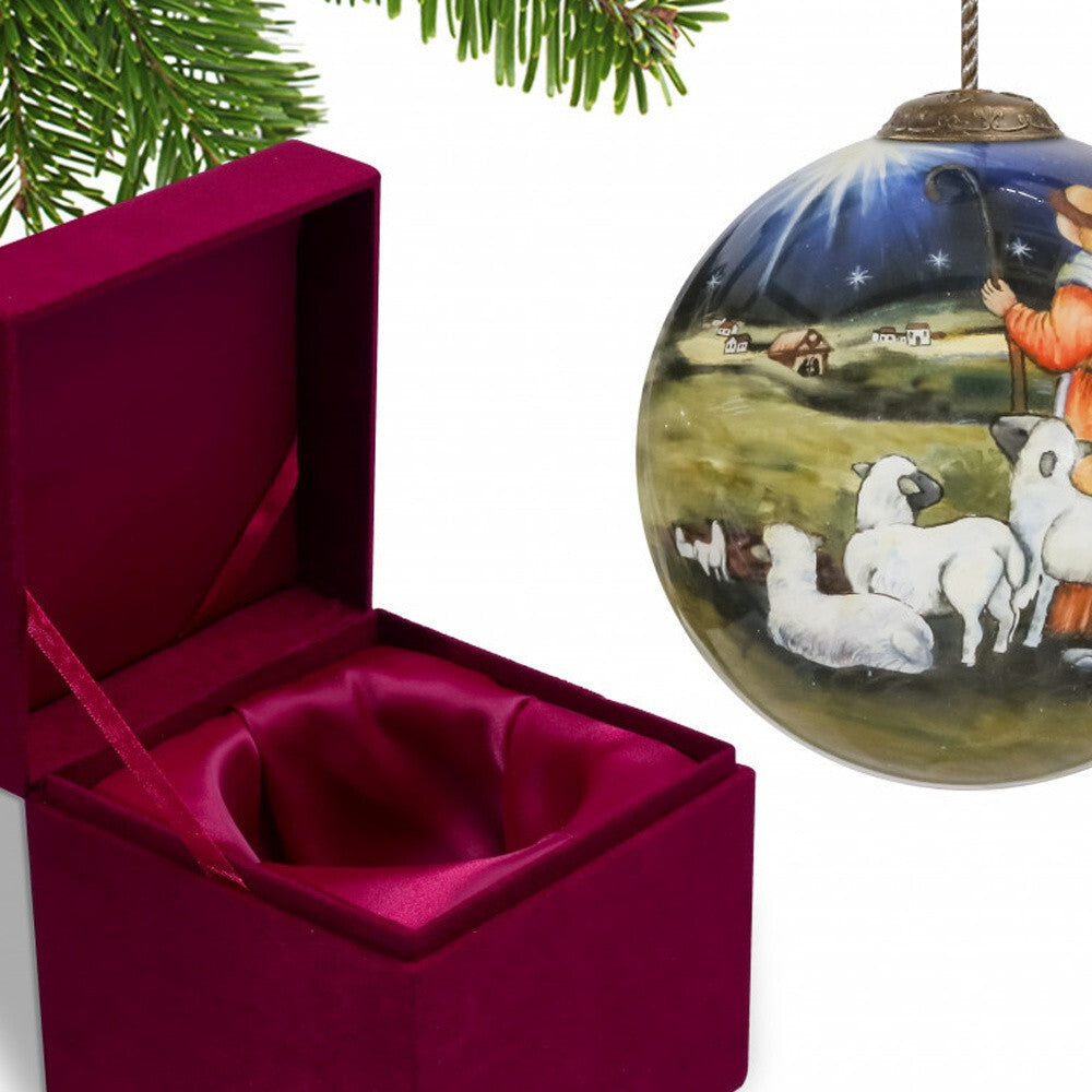 Shepherd Gazing Into the Star of Bethlehem Hand Painted Mouth Blown Glass Ornament W2B