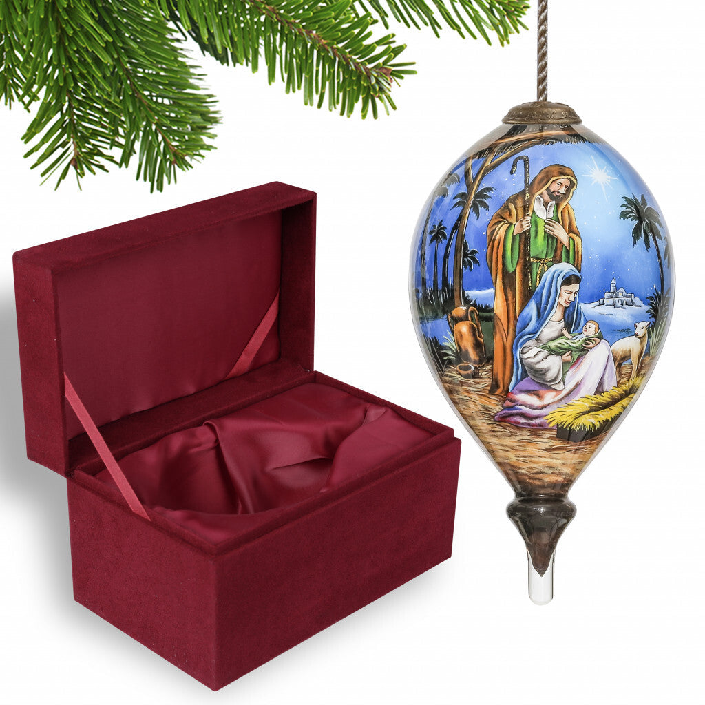 Holy Family Christmas Hand Painted Mouth Blown Glass Ornament W2B
