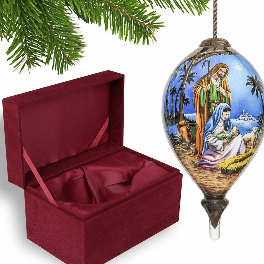 Holy Family Christmas Hand Painted Mouth Blown Glass Ornament W2B