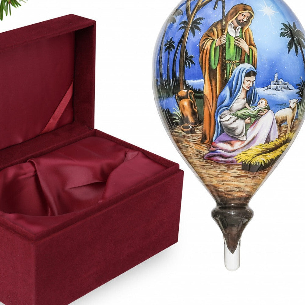 Holy Family Christmas Hand Painted Mouth Blown Glass Ornament W2B