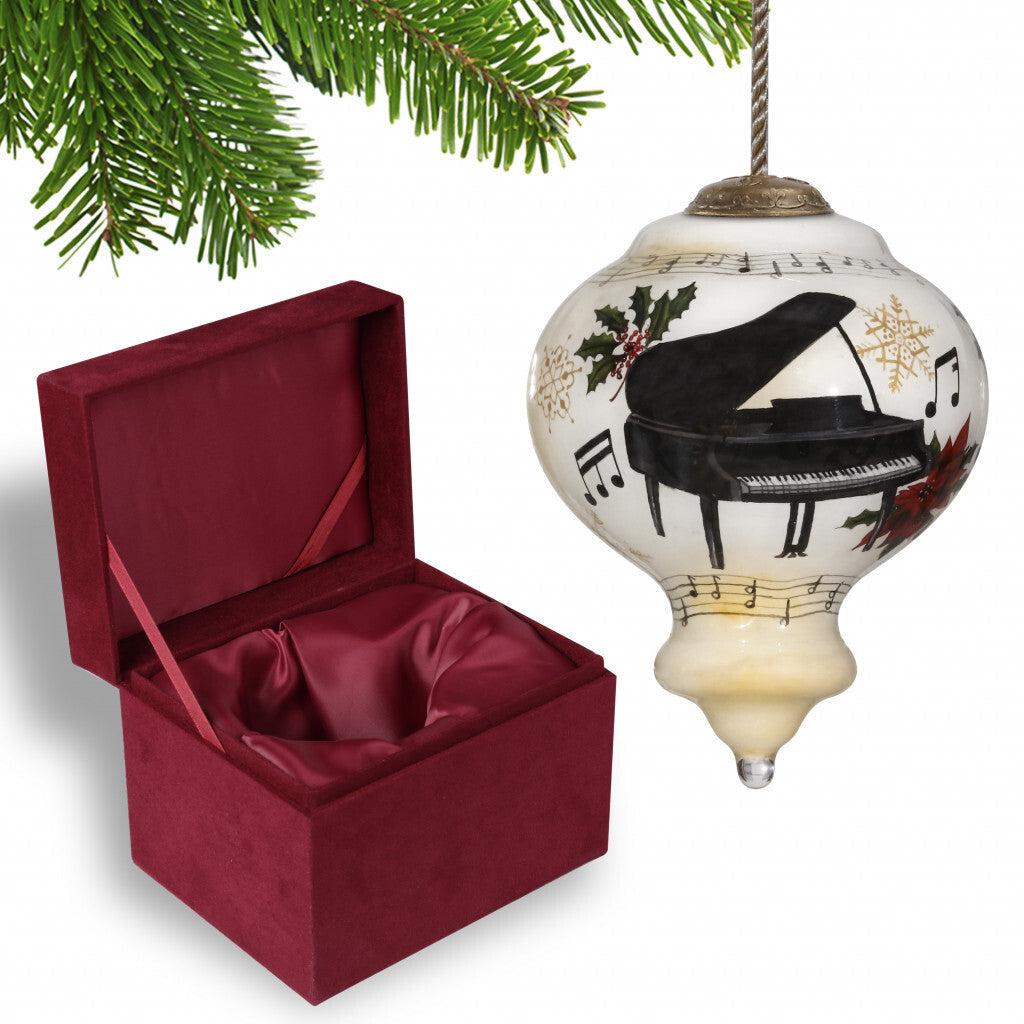 Grand Christmas Piano Hand Painted Mouth Blown Glass Ornament W2B