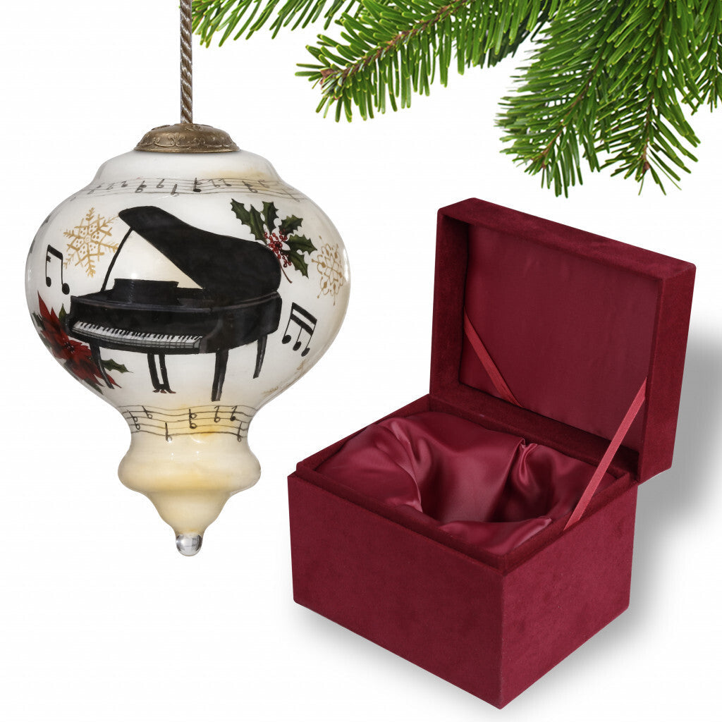 Grand Christmas Piano Hand Painted Mouth Blown Glass Ornament W2B