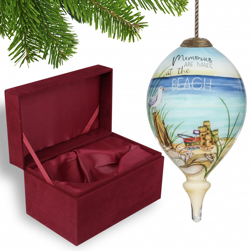 Beach Memories Hand Painted Mouth Blown Glass Ornament W2B