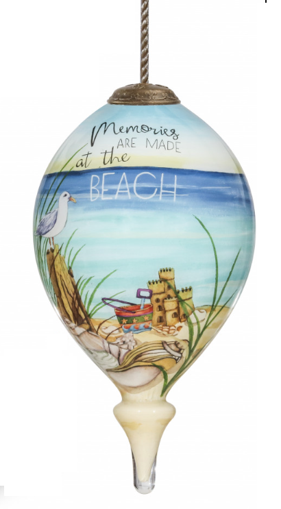 Beach Memories Hand Painted Mouth Blown Glass Ornament W2B