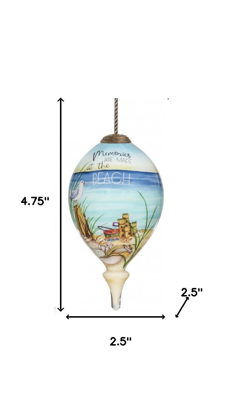 Beach Memories Hand Painted Mouth Blown Glass Ornament W2B