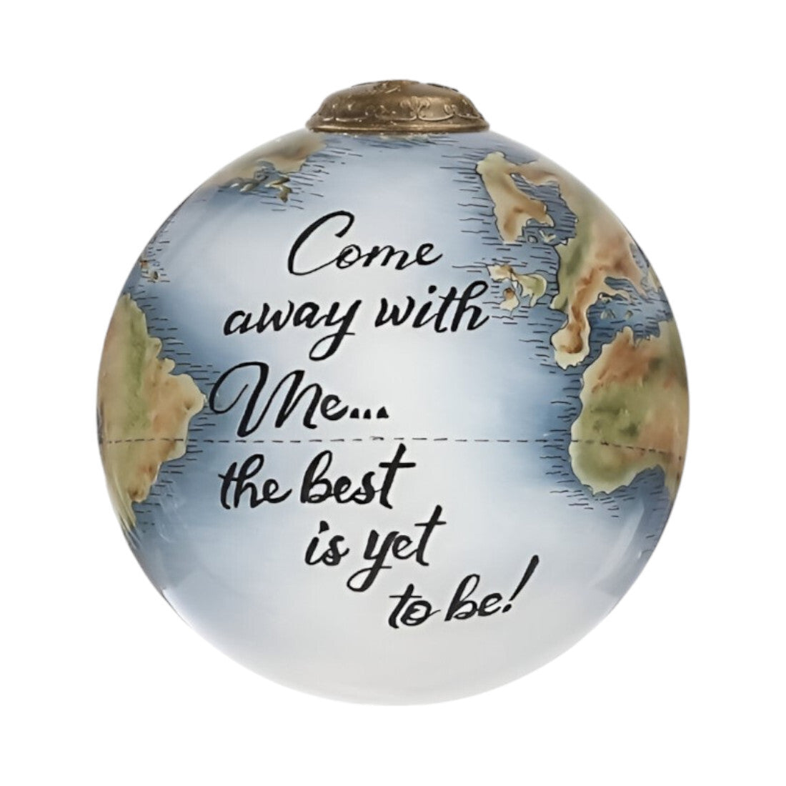 Globe Come Away with Me Hand Painted Mouth Blown Glass Ornament W2B
