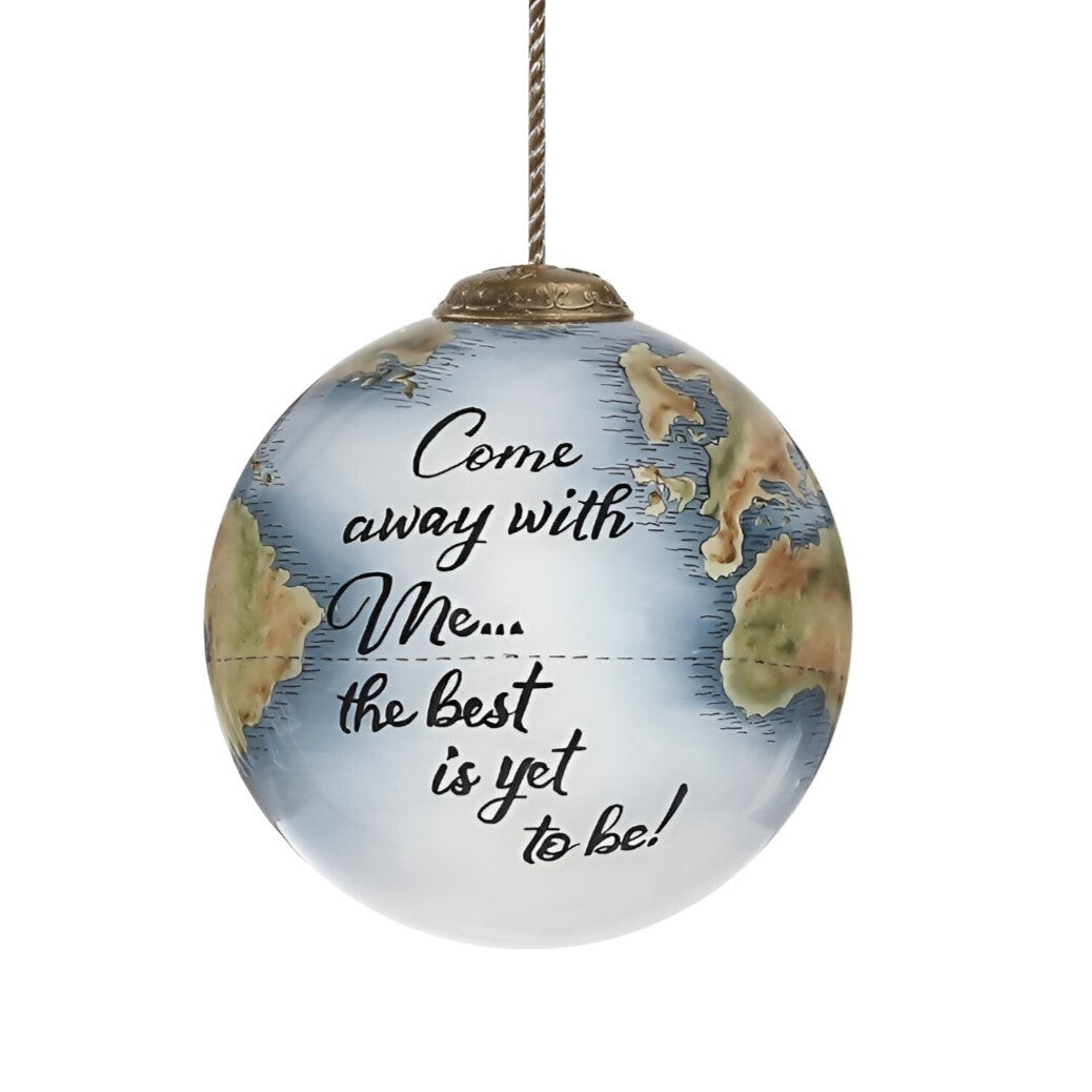 Globe Come Away with Me Hand Painted Mouth Blown Glass Ornament W2B