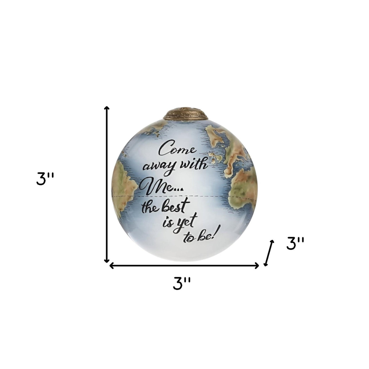 Globe Come Away with Me Hand Painted Mouth Blown Glass Ornament W2B