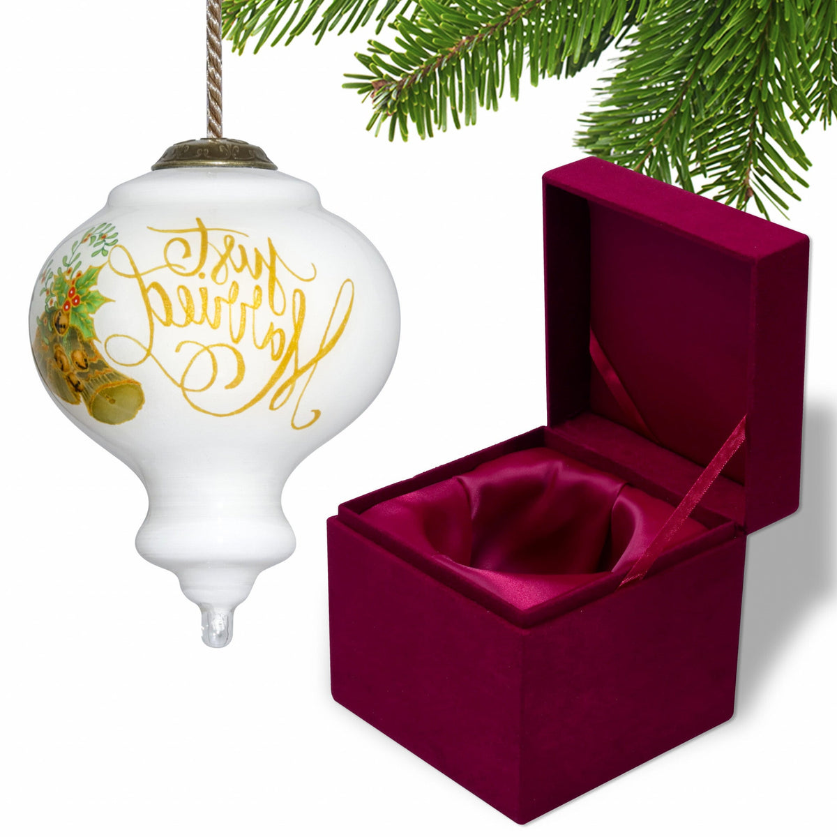 Authentic Just Married  Hand Painted Mouth Blown Glass Ornament W2B