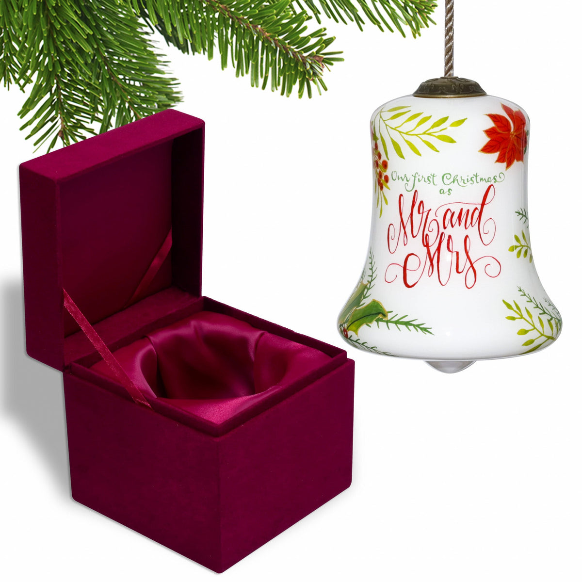 Mr. & Mrs. Our First Christmas Hand Painted Mouth Blown Glass Ornament W2B