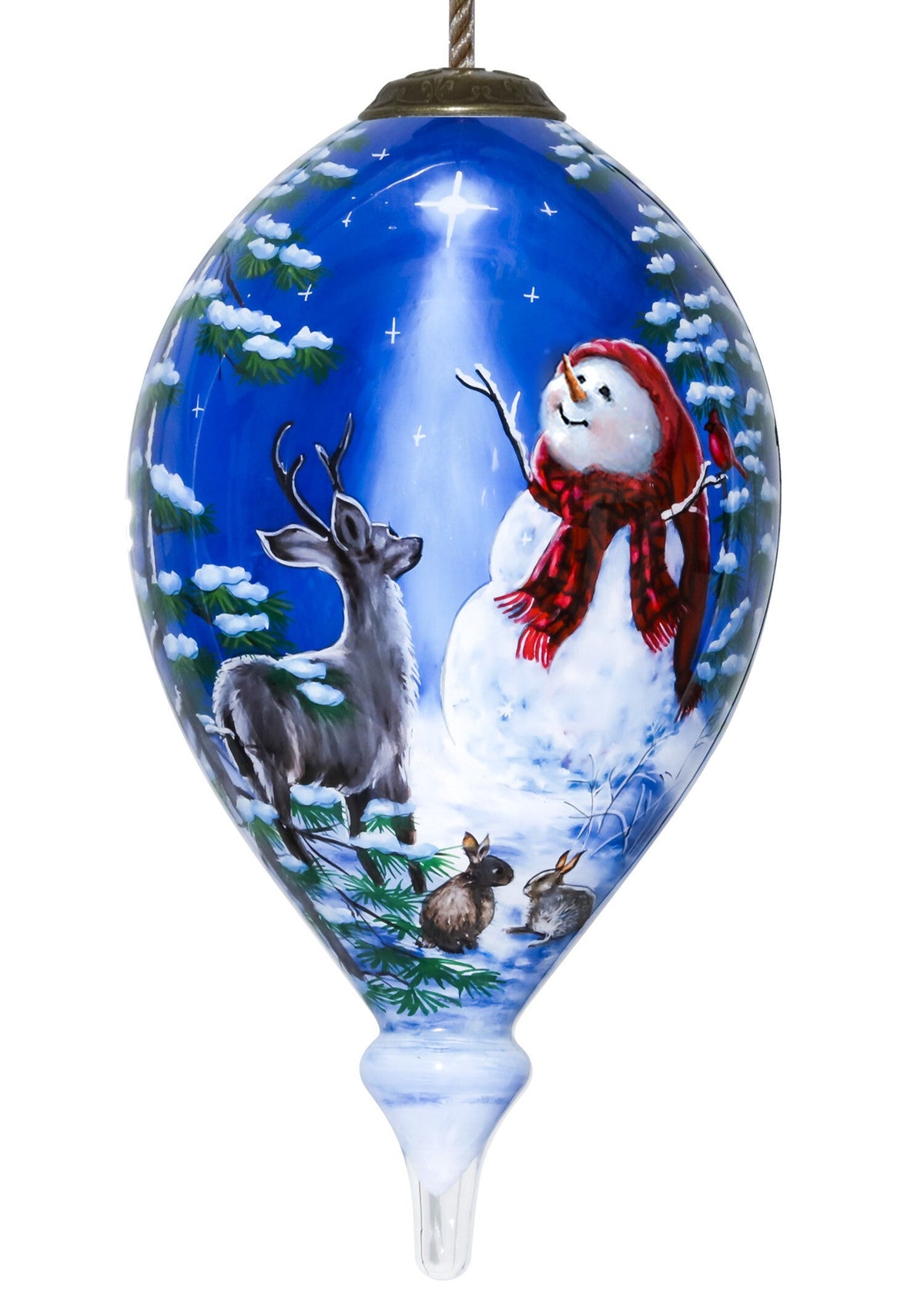 Starry Heaven and Snowman Hand Painted Mouth Blown Glass Ornament W2B