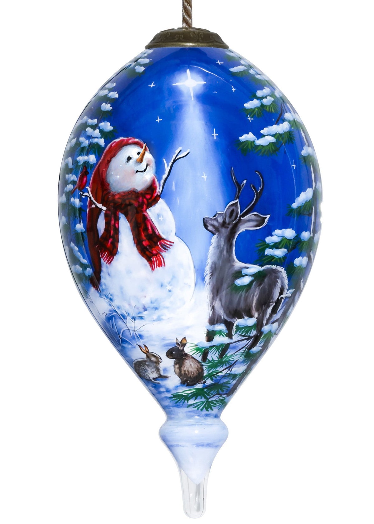 Starry Heaven and Snowman Hand Painted Mouth Blown Glass Ornament W2B