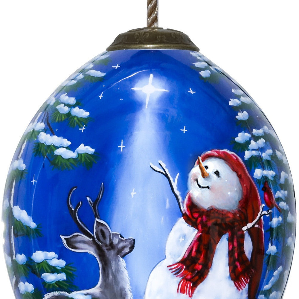 Starry Heaven and Snowman Hand Painted Mouth Blown Glass Ornament W2B