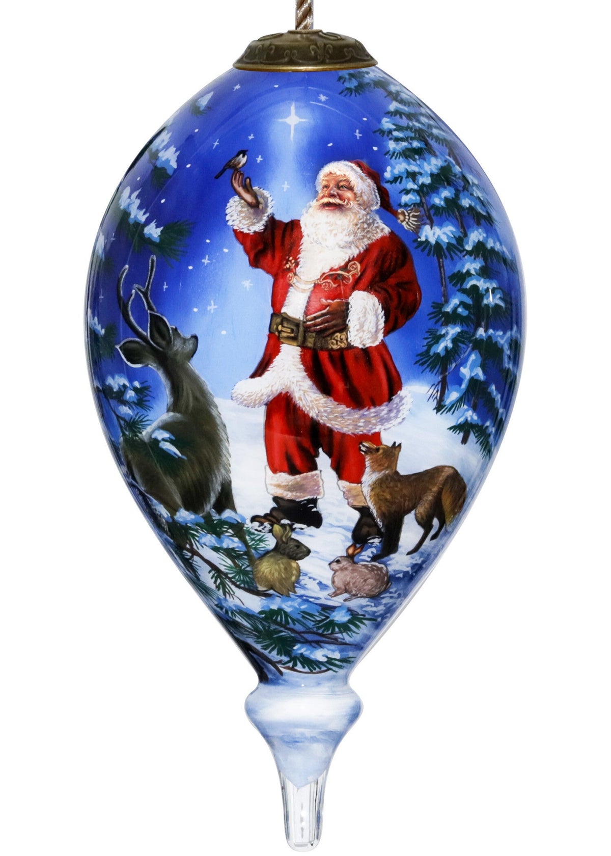 Starry Heaven and Santa Hand Painted Mouth Blown Glass Ornament W2B