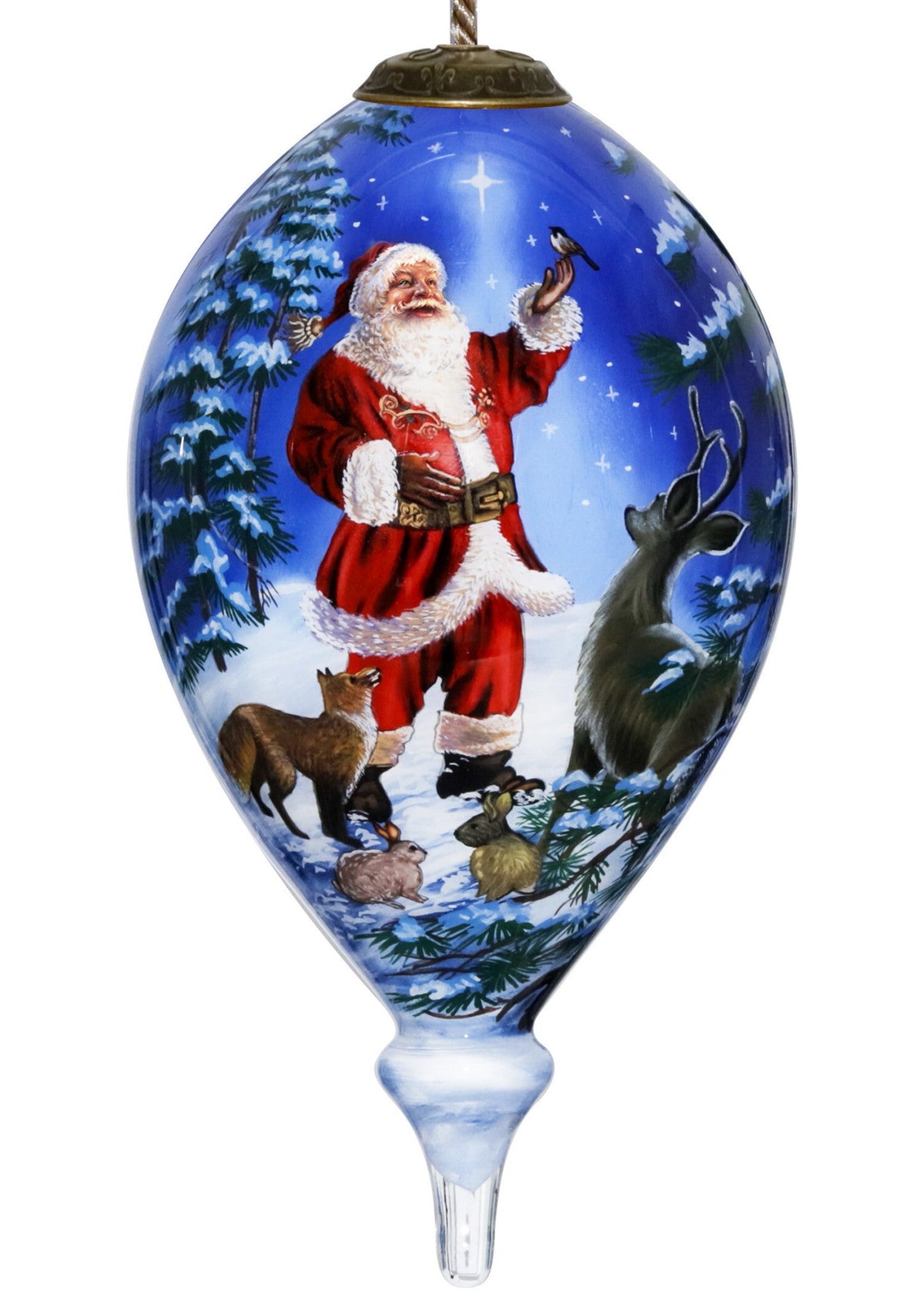 Starry Heaven and Santa Hand Painted Mouth Blown Glass Ornament W2B