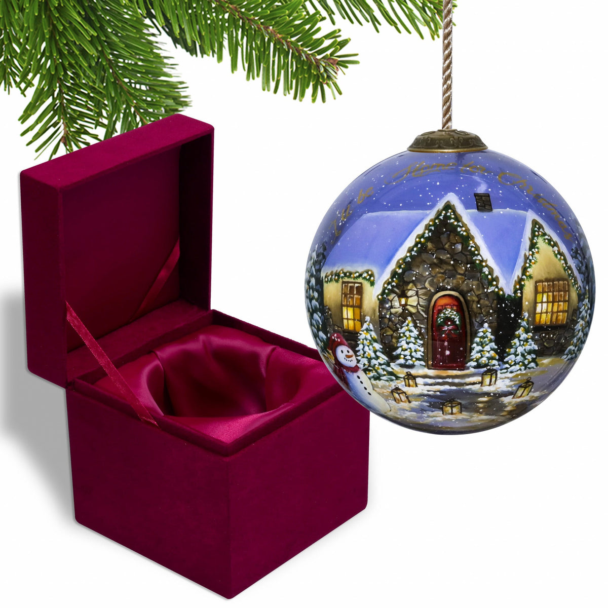 Home for Christmas Hand Painted Mouth Blown Glass Ornament W2B