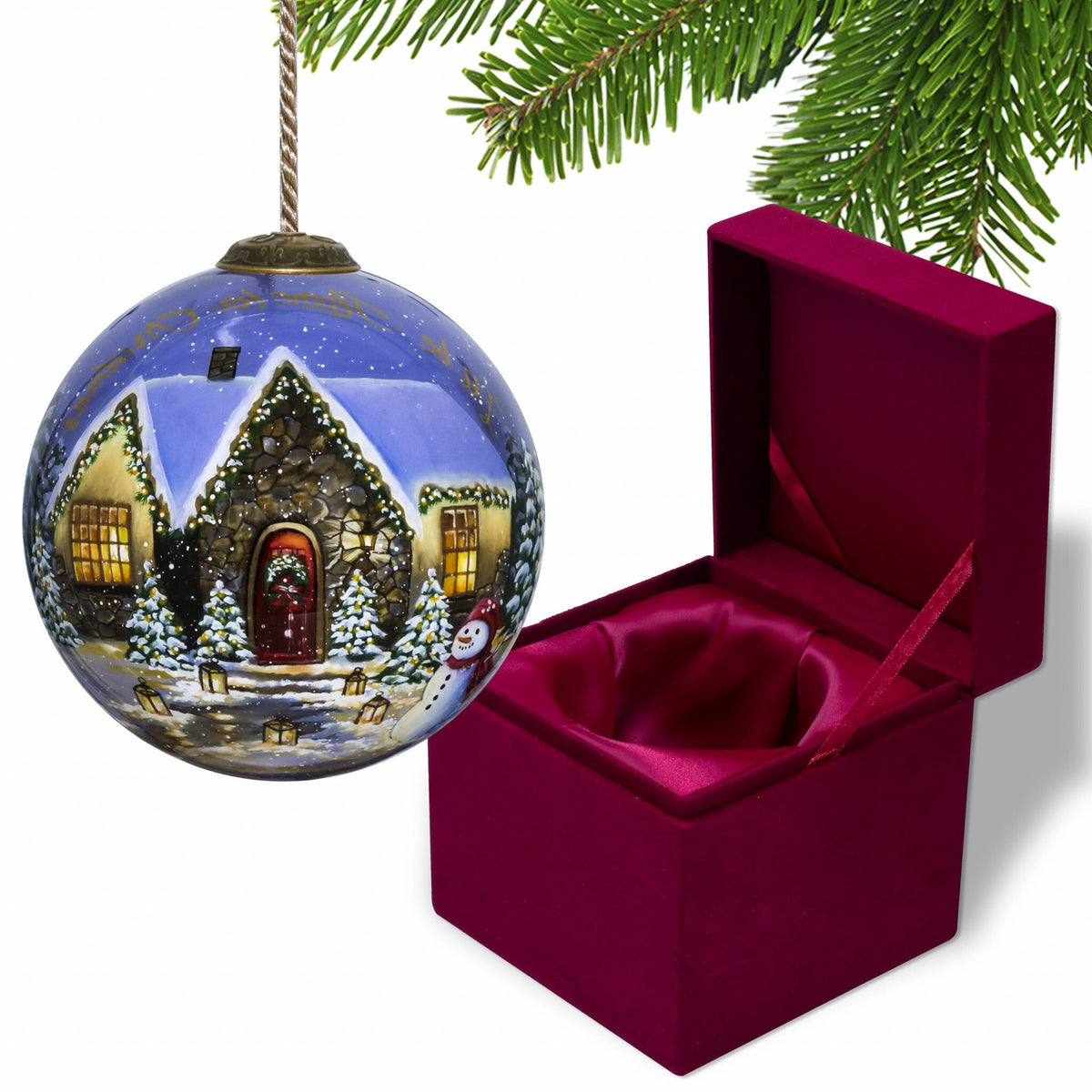 Home for Christmas Hand Painted Mouth Blown Glass Ornament W2B