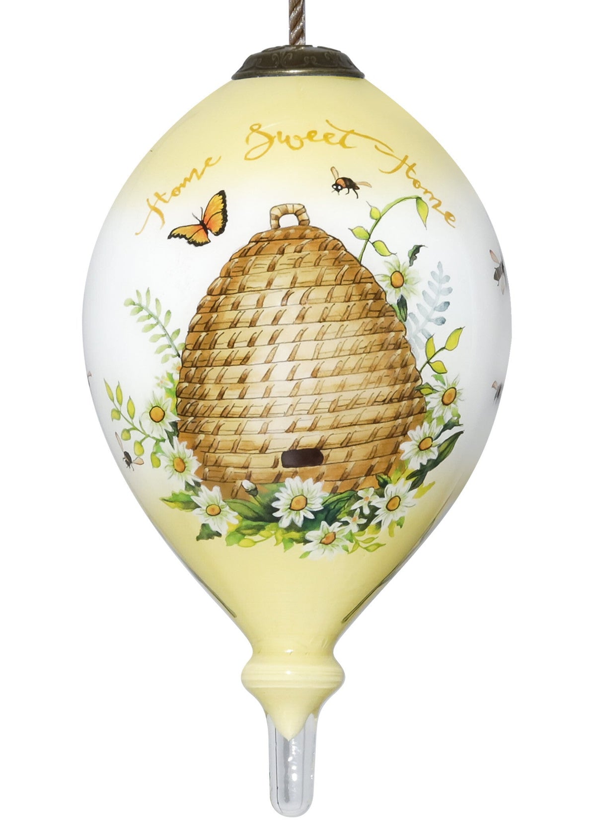Beehive Home Sweet Home Hand Painted Mouth Blown Glass Ornament W2B