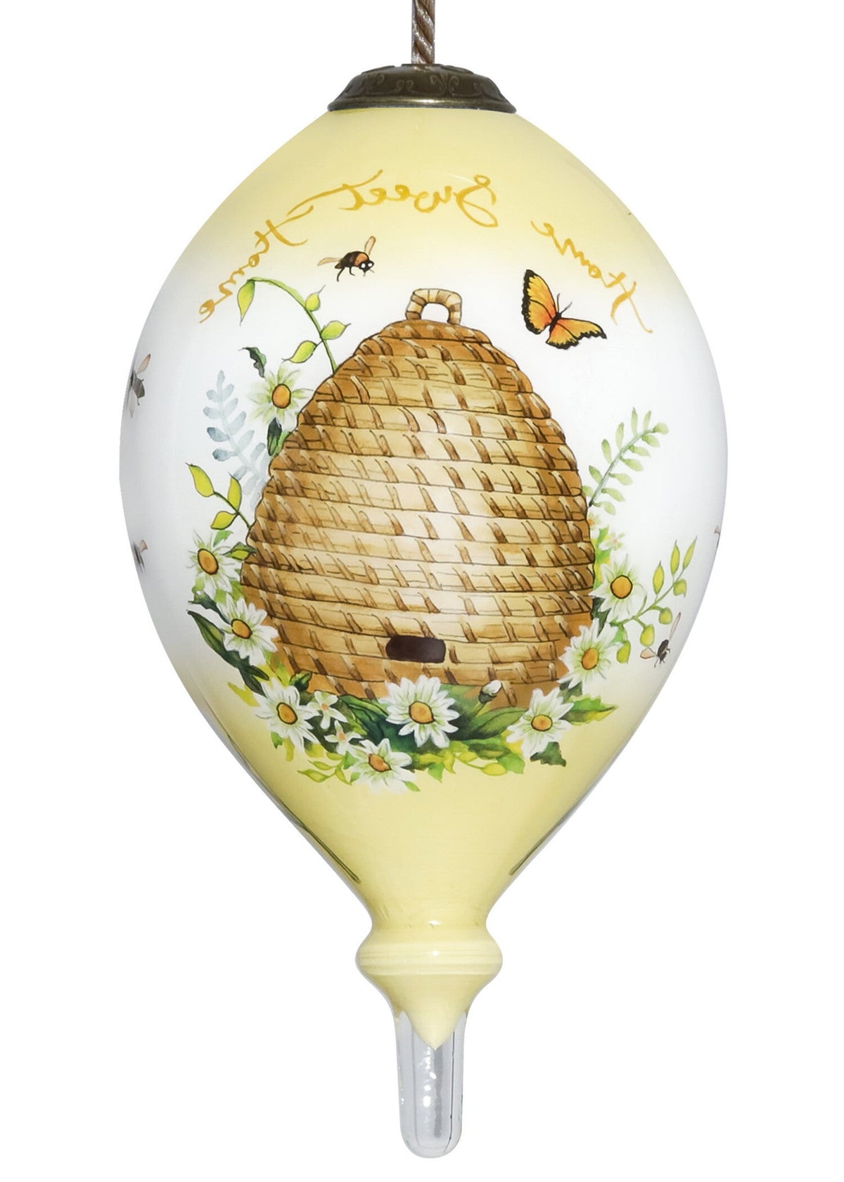 Beehive Home Sweet Home Hand Painted Mouth Blown Glass Ornament W2B