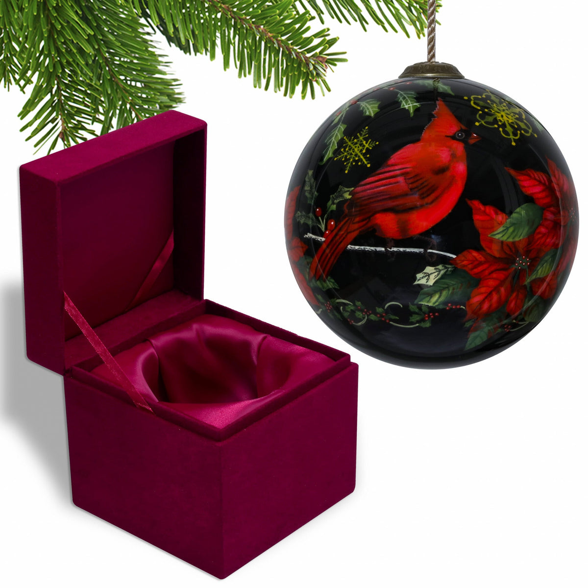 Glossy Red Cardinal Hand Painted Mouth Blown Glass Ornament W2B