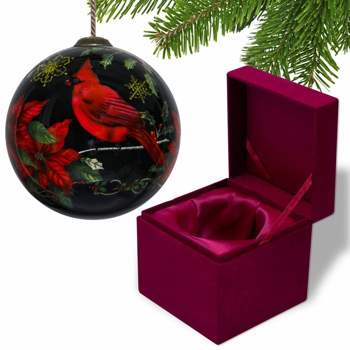 Glossy Red Cardinal Hand Painted Mouth Blown Glass Ornament W2B