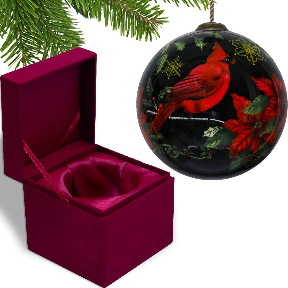 Glossy Red Cardinal Hand Painted Mouth Blown Glass Ornament W2B