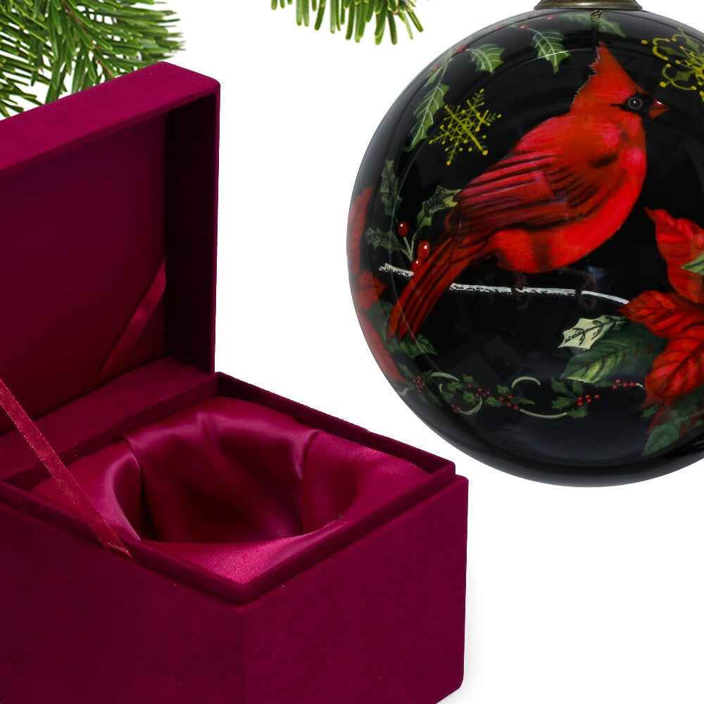 Glossy Red Cardinal Hand Painted Mouth Blown Glass Ornament W2B