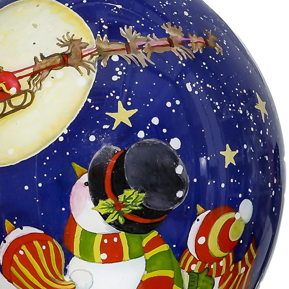 Snowmen Family Watching Santa on a Sleigh Hand Painted Mouth Blown Glass Ornament W2B