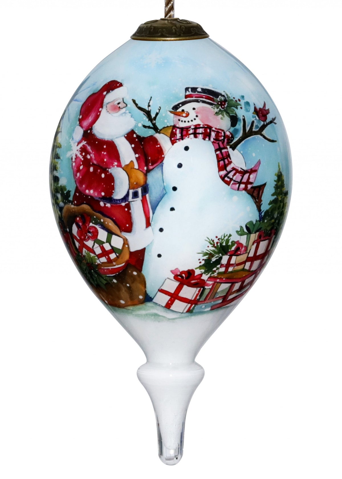 Christmas Santa and Snowman Hand Painted Mouth Blown Glass Ornament W2B