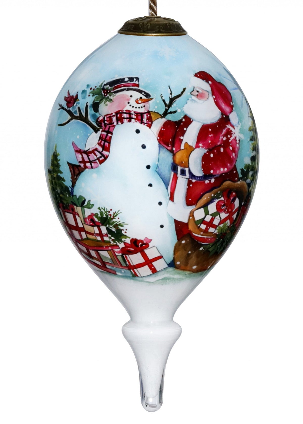 Christmas Santa and Snowman Hand Painted Mouth Blown Glass Ornament W2B