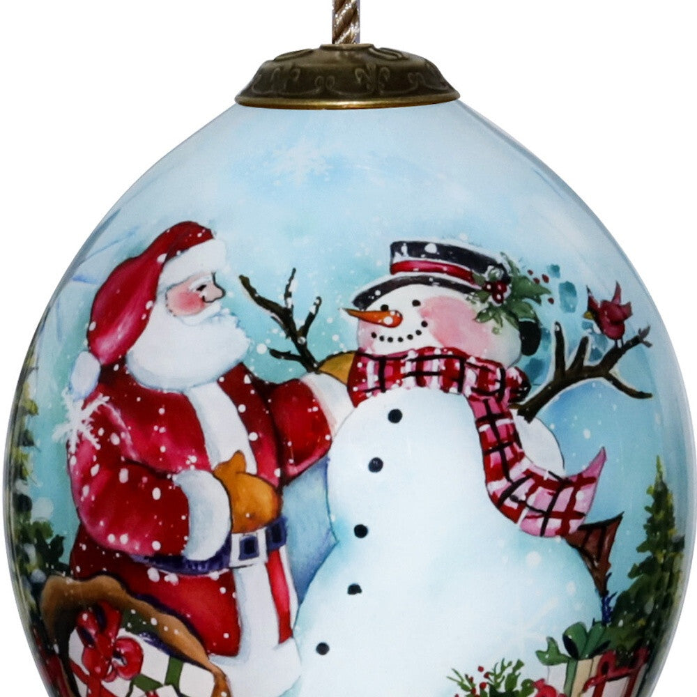 Christmas Santa and Snowman Hand Painted Mouth Blown Glass Ornament W2B
