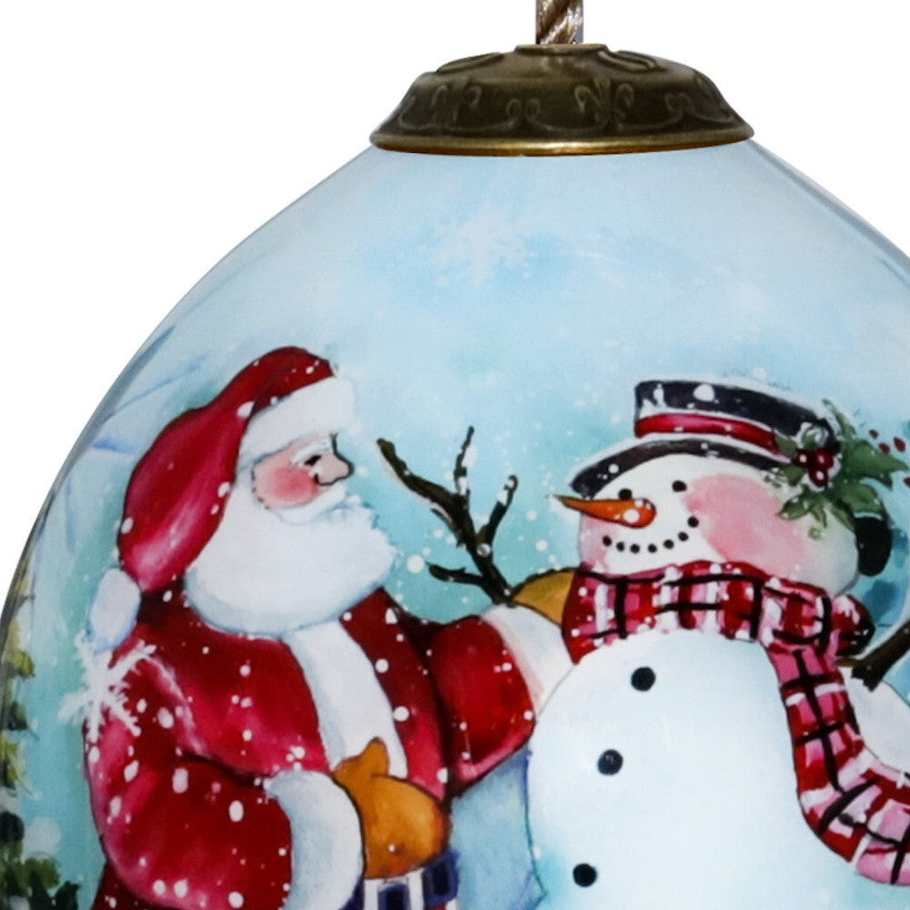 Christmas Santa and Snowman Hand Painted Mouth Blown Glass Ornament W2B
