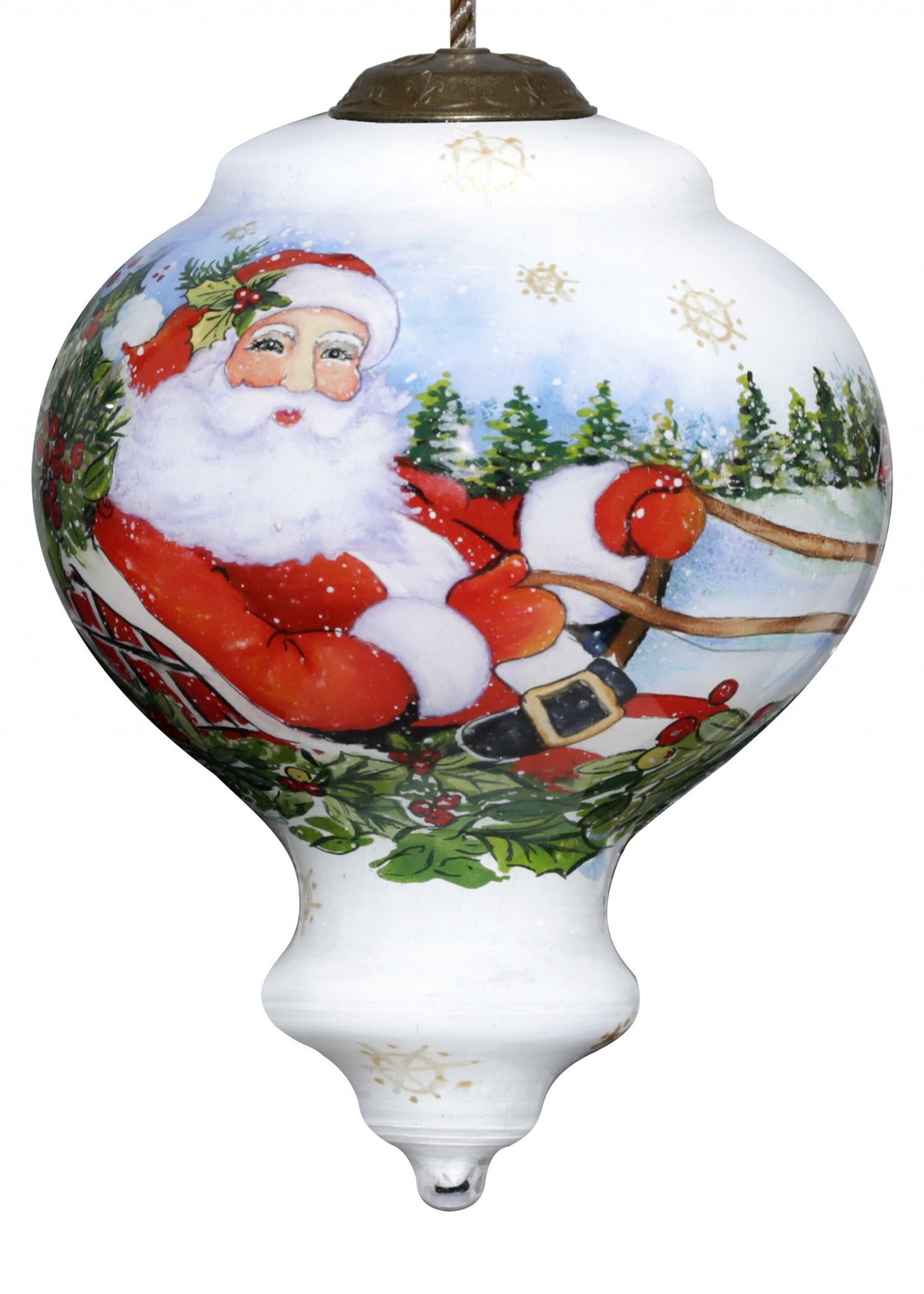 Santa Riding a Sleigh Hand Painted Mouth Blown Glass Ornament W2B