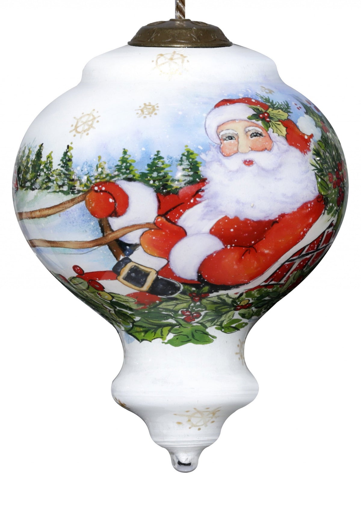 Santa Riding a Sleigh Hand Painted Mouth Blown Glass Ornament W2B