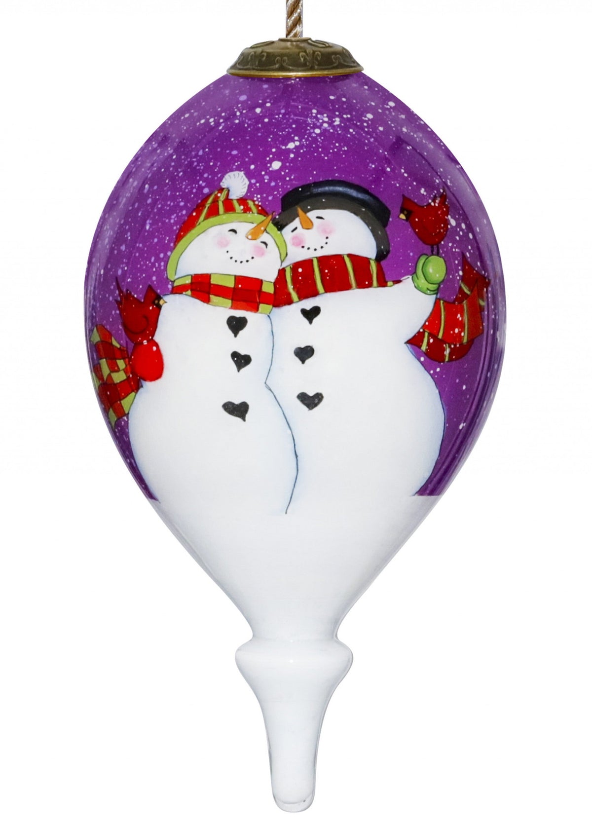 Amore Snowmen Hand Painted Mouth Blown Glass Ornament W2B