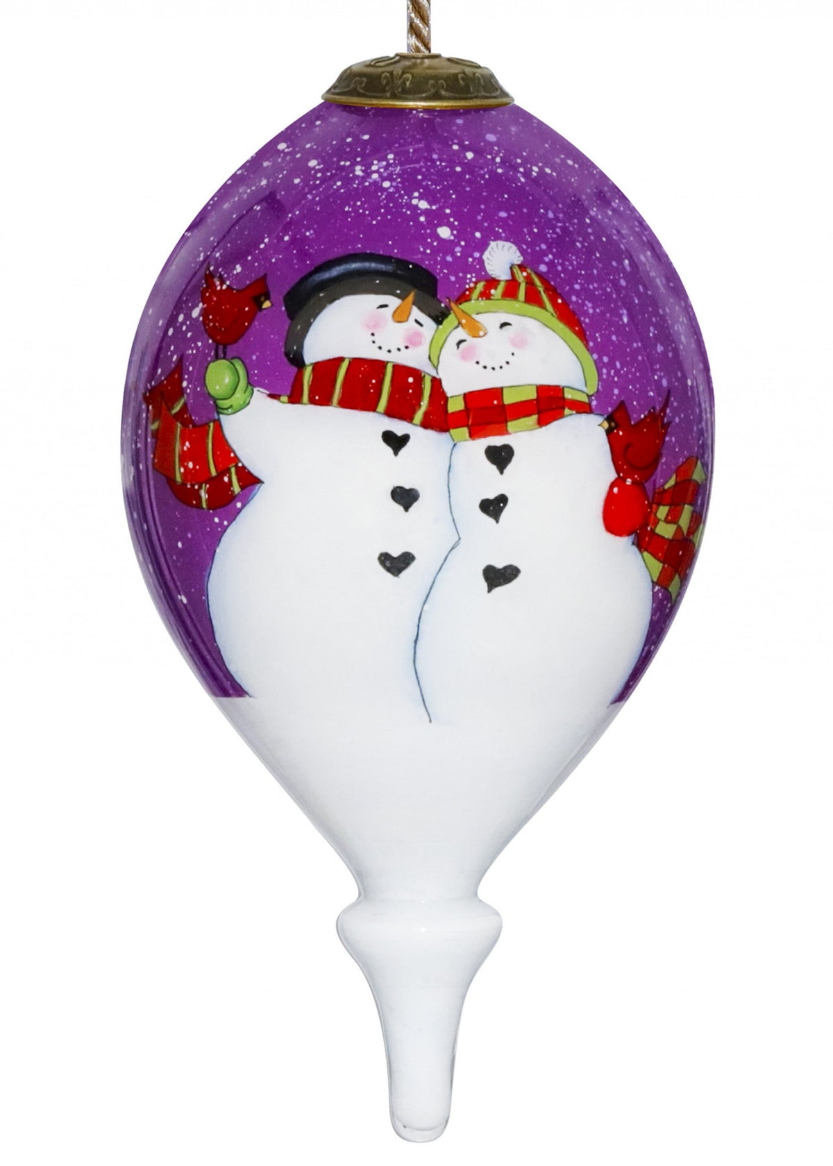 Amore Snowmen Hand Painted Mouth Blown Glass Ornament W2B