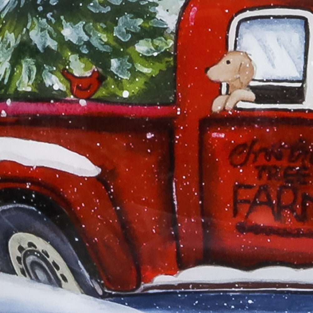 Red Farm Truck with Tree Hand Painted Mouth Blown Glass Ornament W2B