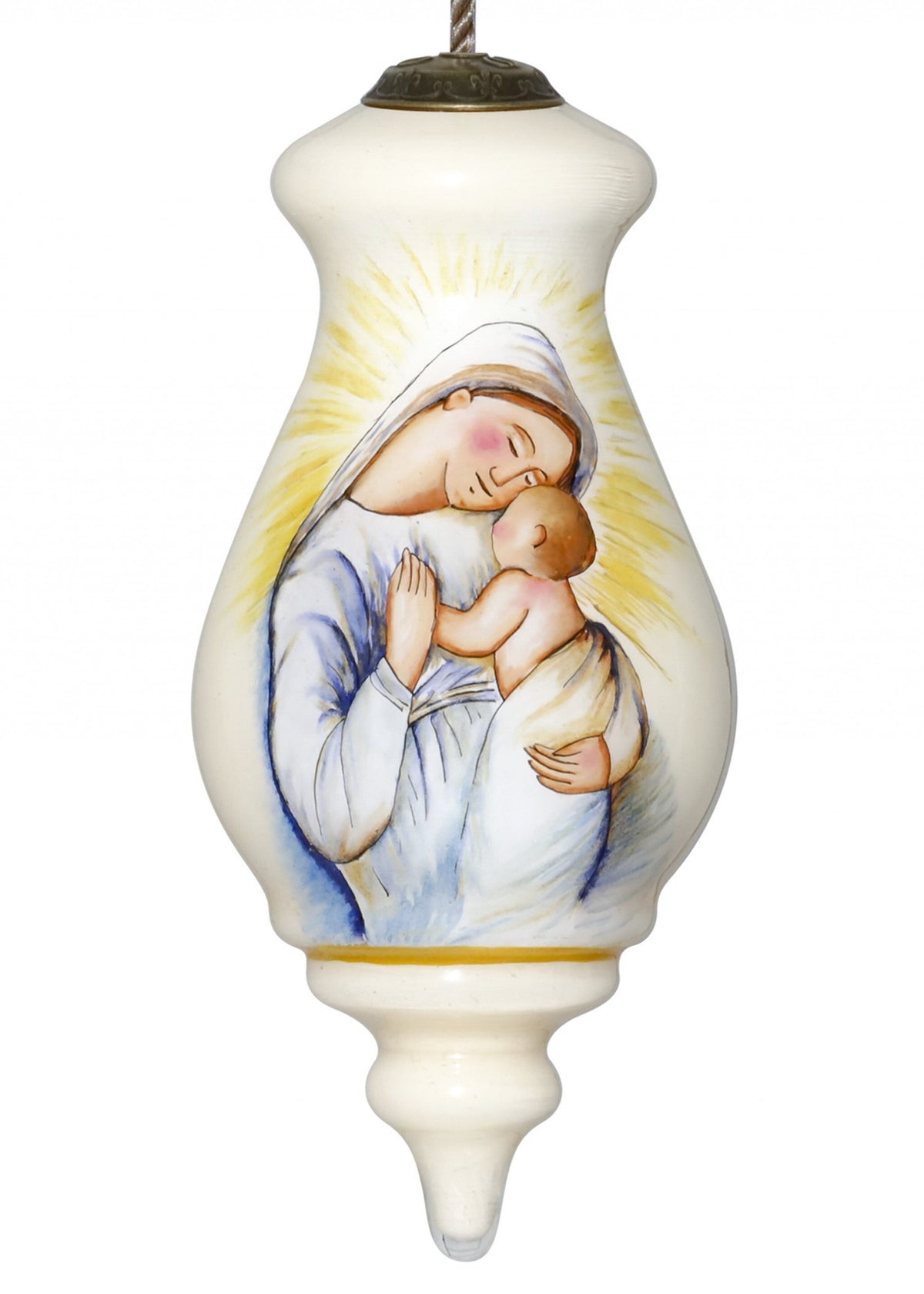 Mother Mary with Baby Hand Painted Mouth Blown Glass Ornament W2B