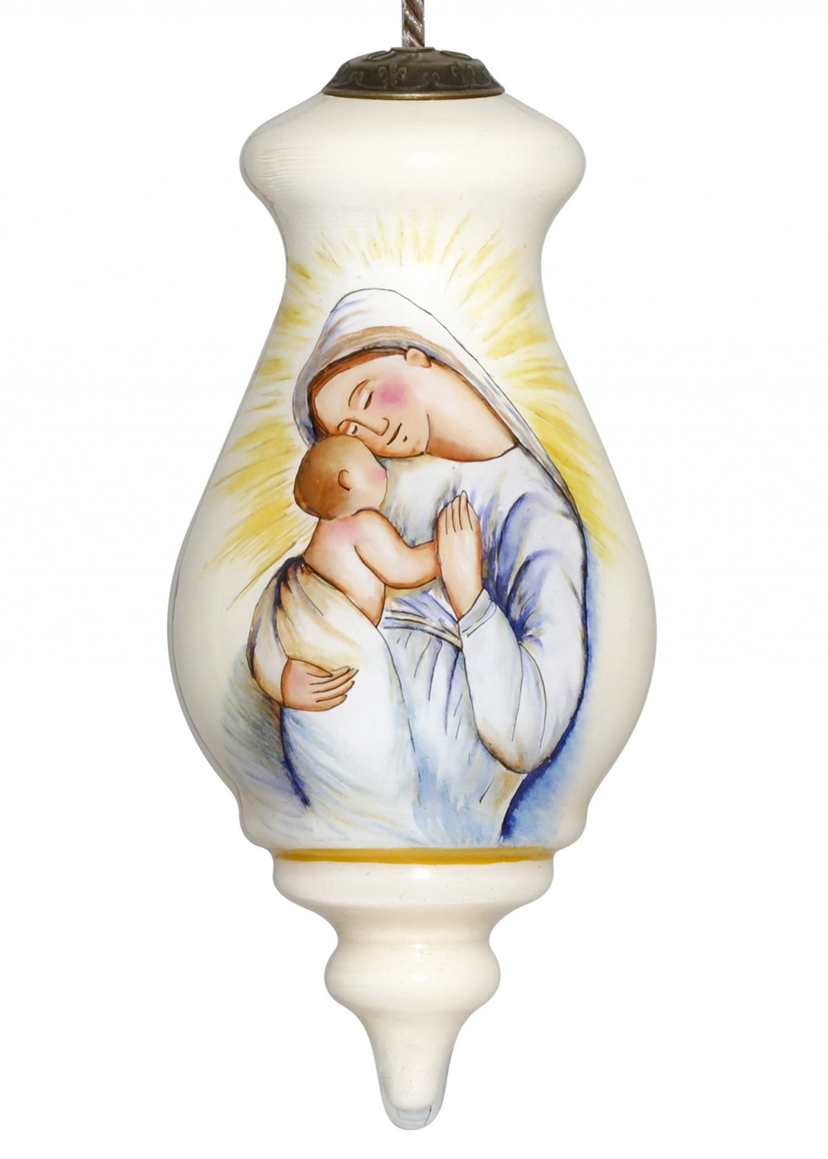 Mother Mary with Baby Hand Painted Mouth Blown Glass Ornament W2B