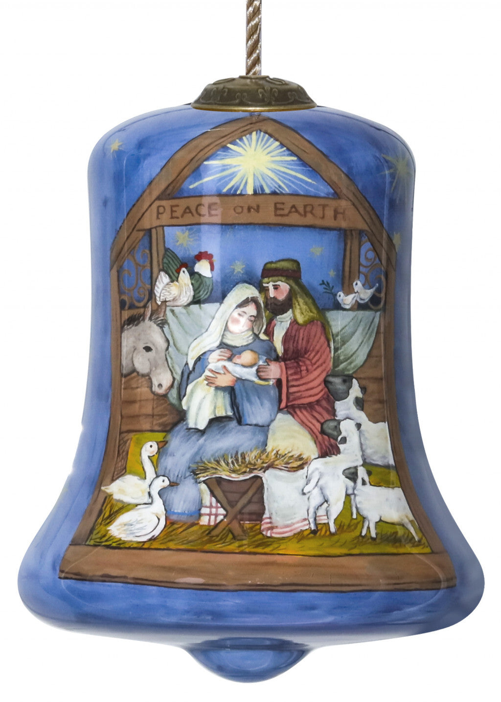 Holy Family Bethlehem Hand Painted Mouth Blown Glass Ornament W2B