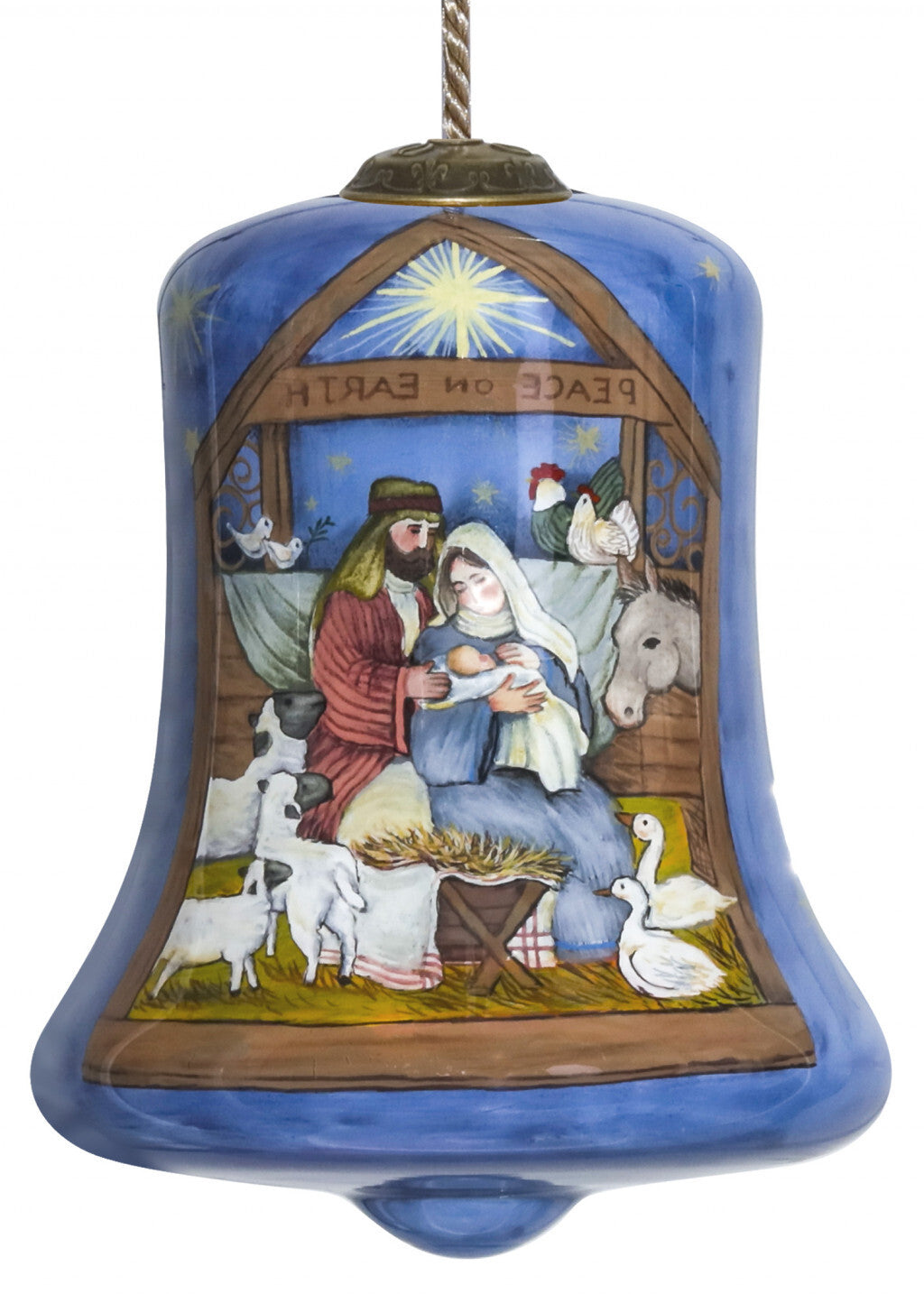 Holy Family Bethlehem Hand Painted Mouth Blown Glass Ornament W2B