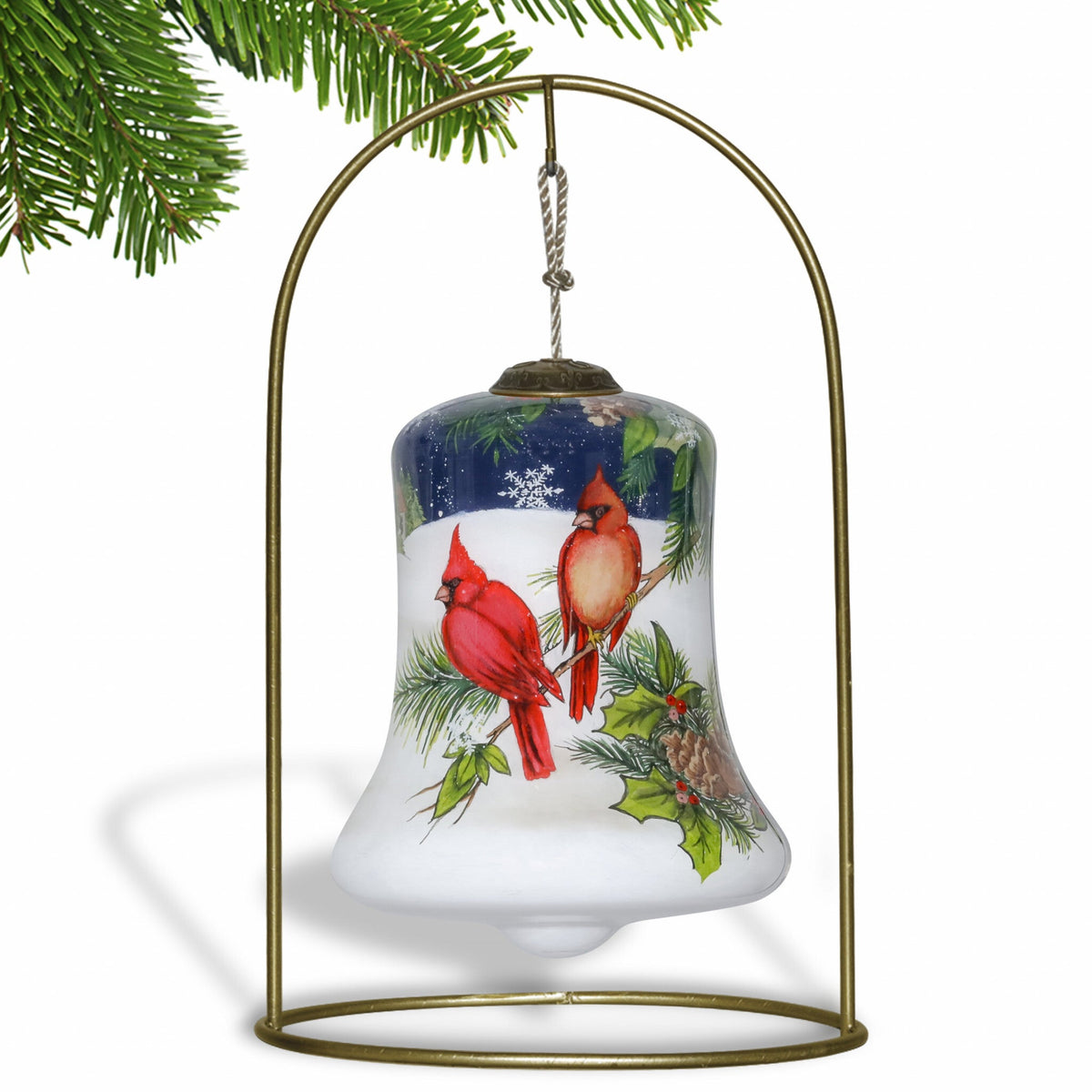 Dual Cardinals Hand Painted Mouth Blown Glass Ornament W2B