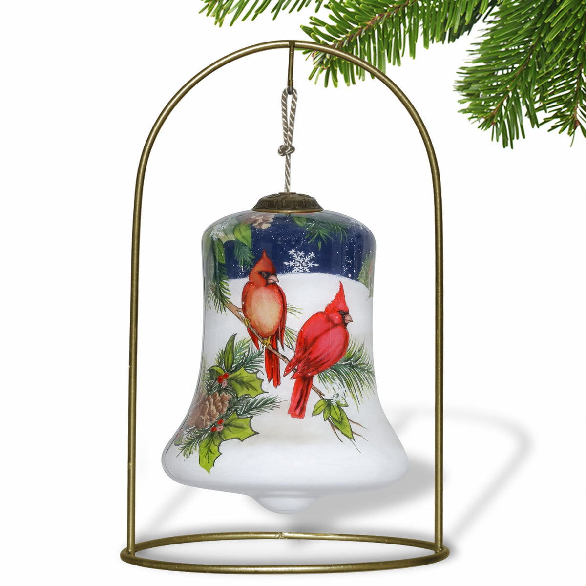 Dual Cardinals Hand Painted Mouth Blown Glass Ornament W2B