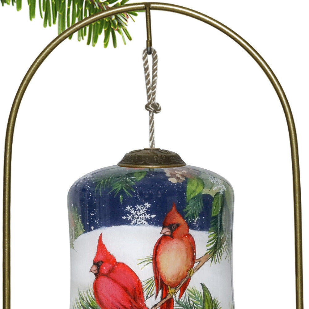 Dual Cardinals Hand Painted Mouth Blown Glass Ornament W2B