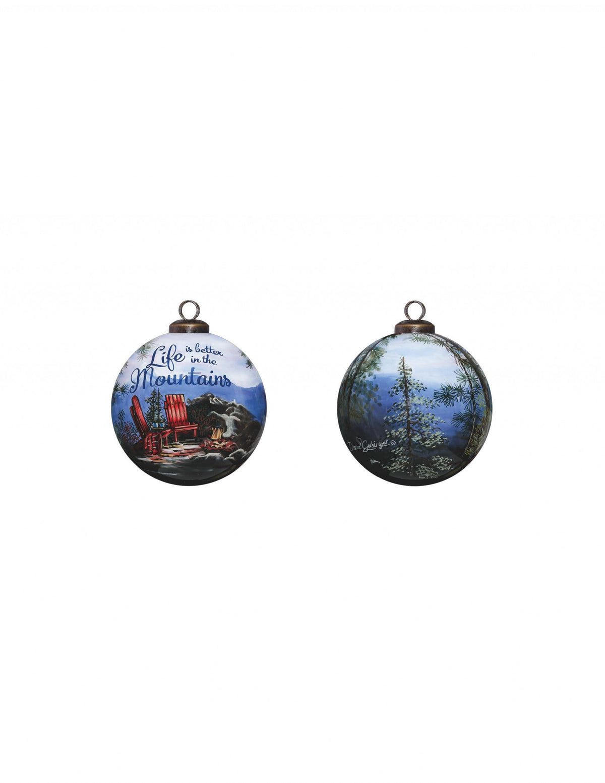 Scenic Life is Better in the Mountains Hand Painted Mouth Blown Glass Ornament W2B