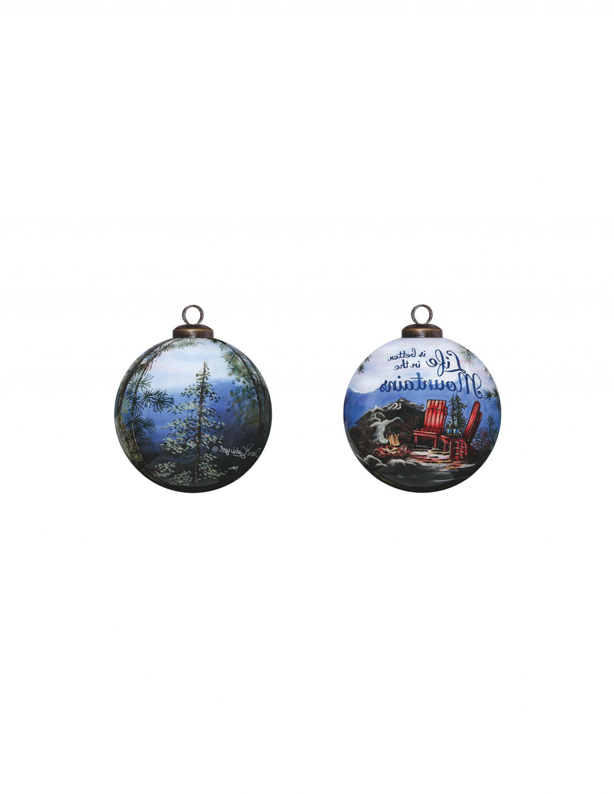 Scenic Life is Better in the Mountains Hand Painted Mouth Blown Glass Ornament W2B