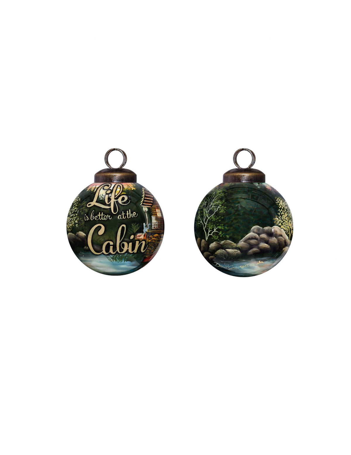Scenic Life is Better at the Cabin Hand Painted Mouth Blown Glass Ornament W2B