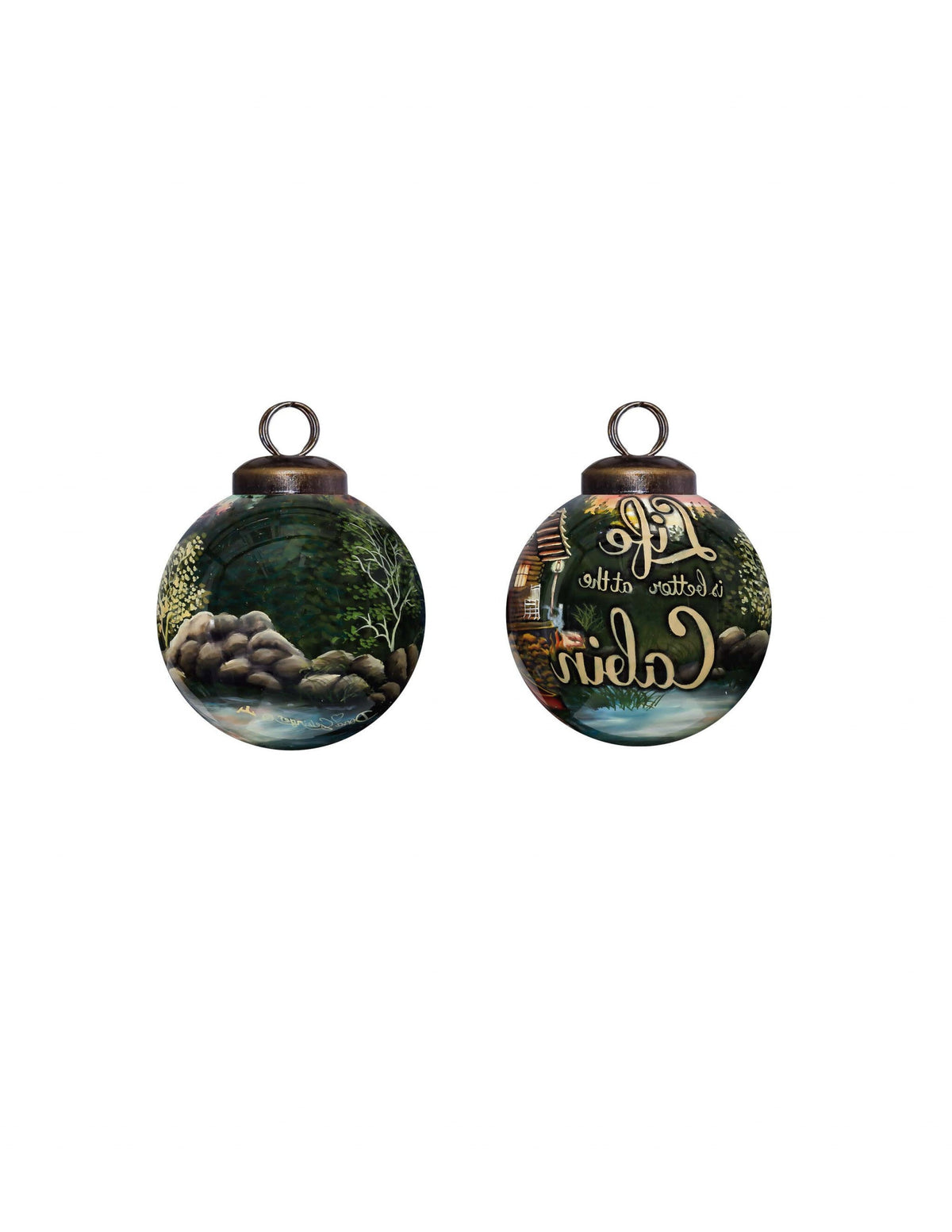 Scenic Life is Better at the Cabin Hand Painted Mouth Blown Glass Ornament W2B